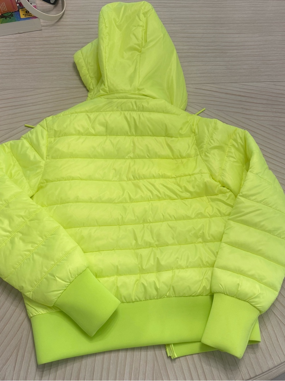 Zara Neon Lime Hooded Puffer Jacket Packable Small - Picture 7 of 7